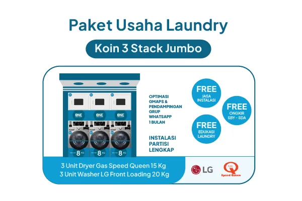Paket Usaha Laundry 3 Stack Koin Siap Jalan untuk Pemula 